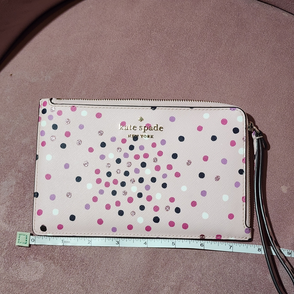 Kate Spade Staci Festive Confetti Medium L-Zip Wristlet in pink NWOT